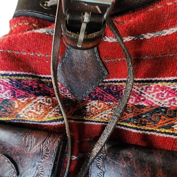 BOLIVIA GENUINE LEATHER Rainbow Woven BOHO Textile BackPack main image 14
